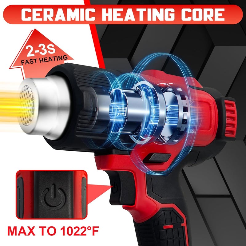 RAYLEEY Cordless Heat Gun Compatible with Milwaukee 18V Battery, 122℉-1022℉ Hot Air Gun with Digital LCD Display, Adjustable Temp & Air Flow, 4 Nozzles for Crafts,Shrinking PVC, Paint Stripping (No Battery) - Image 4